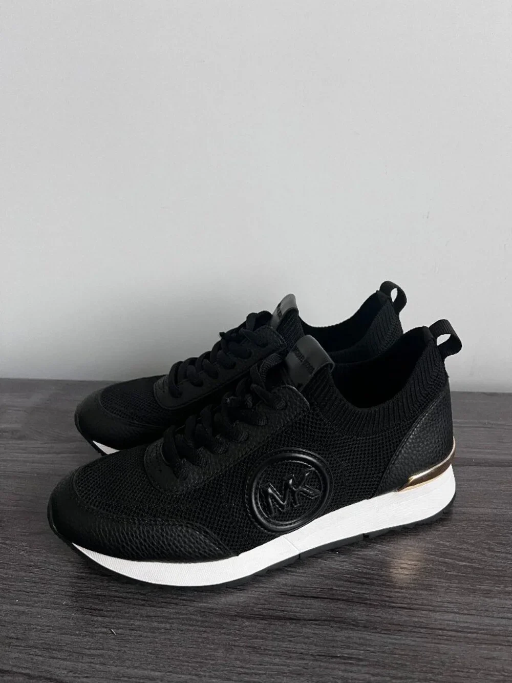 Michael Kors Jenkins Mixed Media Stretch Knit Trainer Sneakers - black